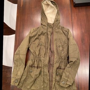 Olive Green Sherpa Hooded Parka